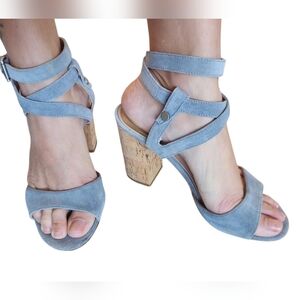 Sigerson Morrison Strappy Sandals Sz 8 Cork Block Heels Padded insole Open‎ Toe